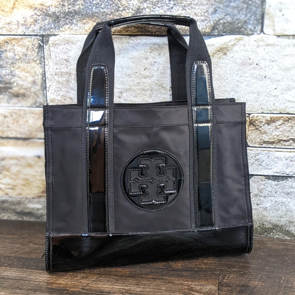 ⚡SOLD⚡NWOT Tory Burch Mini Ella Tote in Black Nylon + Patent Leather